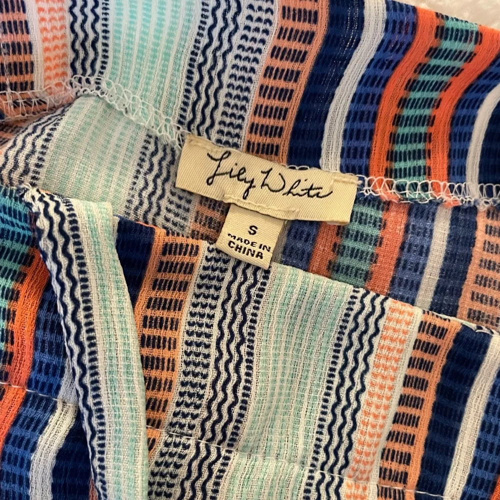 Lily White Striped Off Shoulder Ruffle Top Size S - Picture 7 of 8